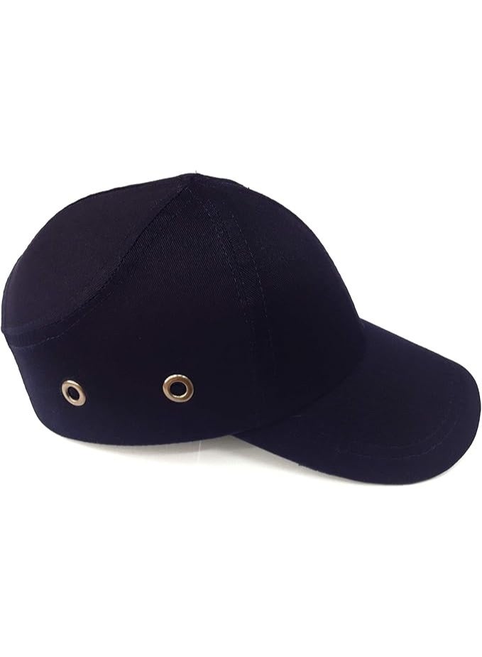Title: Protective Safety Bump Cap with Impact-Resistant Inner Shell - 100% Cotton with 4 Ventilation Holes - Navy Blue. - Image 1